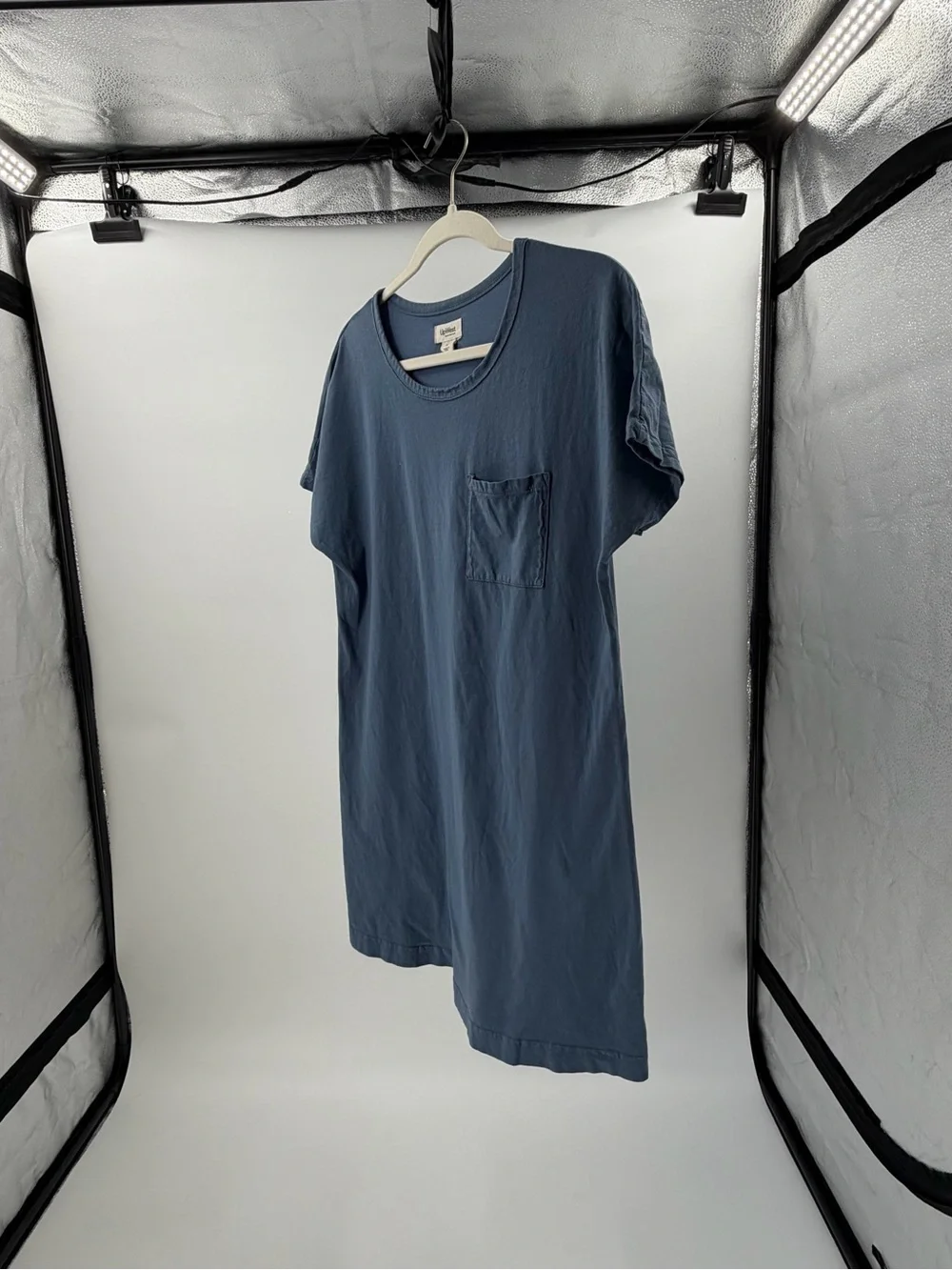 UpWest Women's Blue Solid T-Shirt Dress Scoop Neck‎ Short Sleeve Pocket M